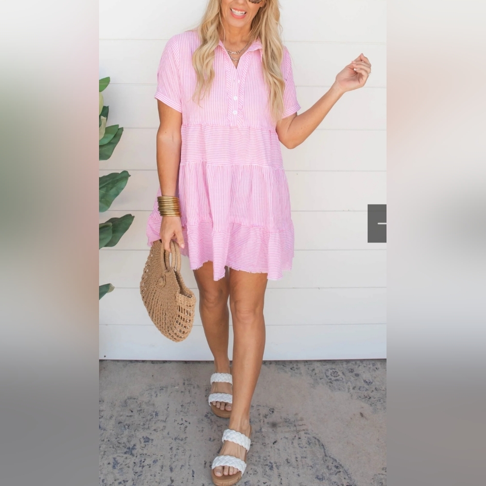 Umgee Pink Striped Tiered Dress - Picture 6 of 16